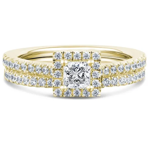 Yellow Gold Princess Diamond Bridal Set - Yellow Camelion